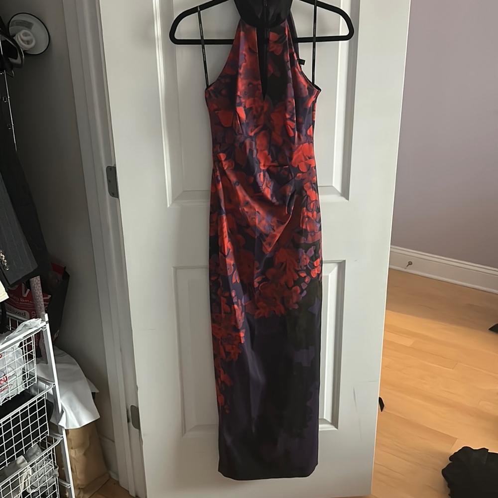 Karen Millen Purple and Red Floral Halter Maxi Dress